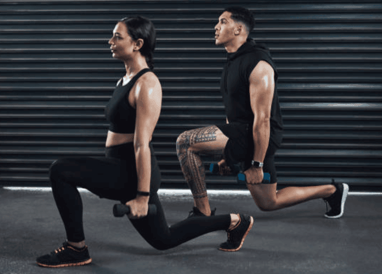 walking lunges with dumbbells