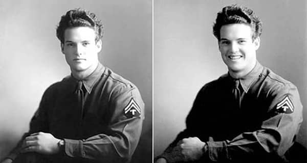 Steve Reeves en tenue militaire lors de Seconde Guerre mondiale.
