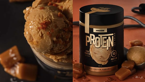Prozis brand protein ice cream in a jar, salted butter caramel flavor.