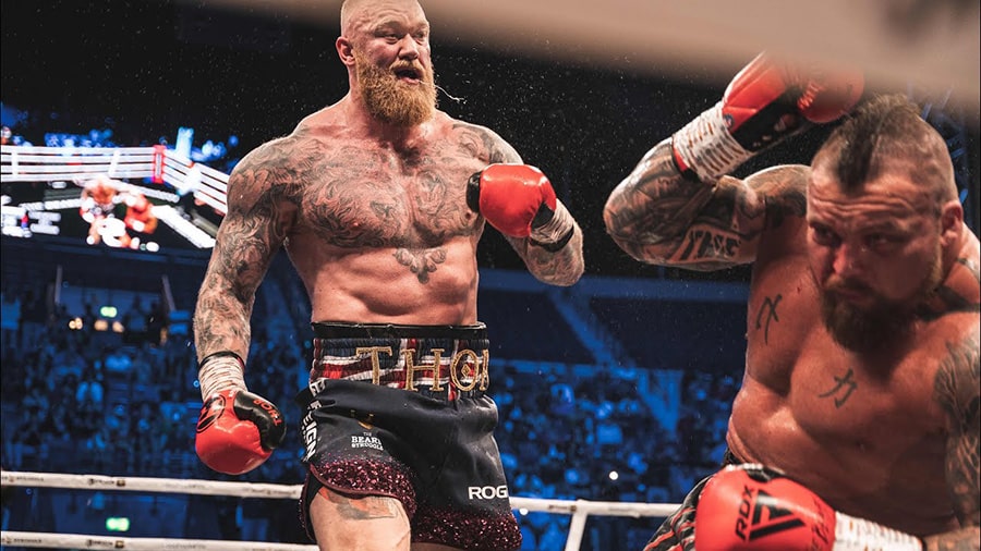 Iceland's Thor Bjornsson takes on strongman Eddie Hall in a boxing match.