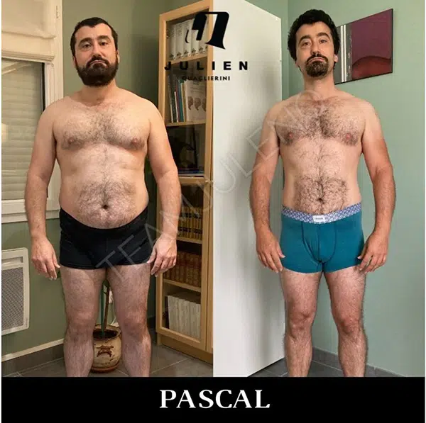 La transformation physique d'un élève ayant suivi un coaching personnalisé avec Julien Quaglierini.