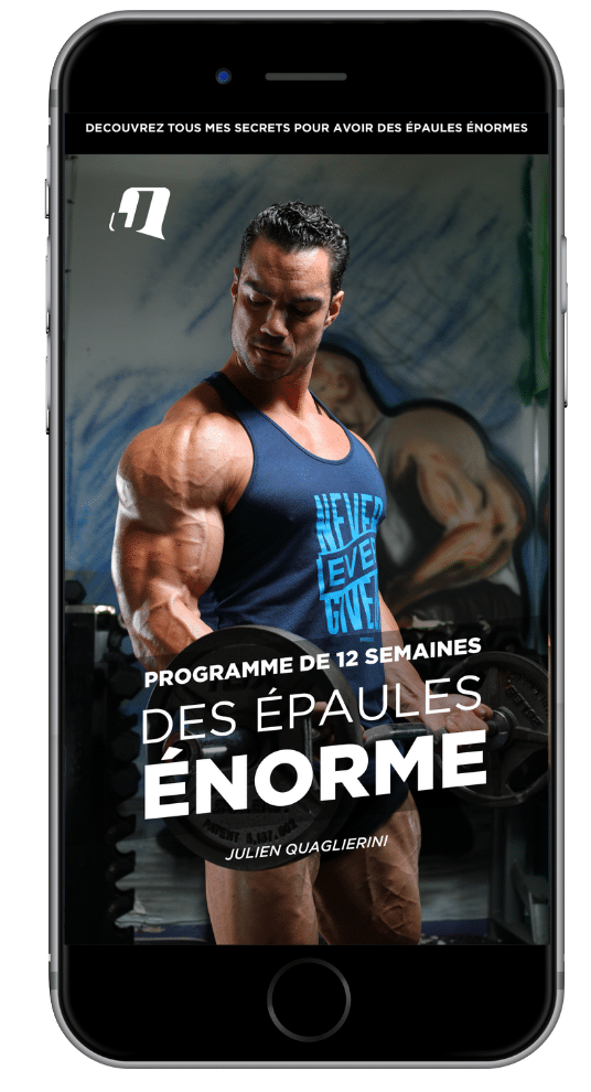 The cover of the bodybuilding program designed by sports coach Julien Quaglierini to get huge shoulders in 12 weeks.