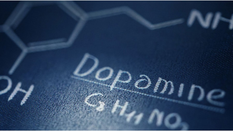 Une image sur laquelle il est écrit "Dopamine", ainsi que sa formule chimique "C8H11NO2".