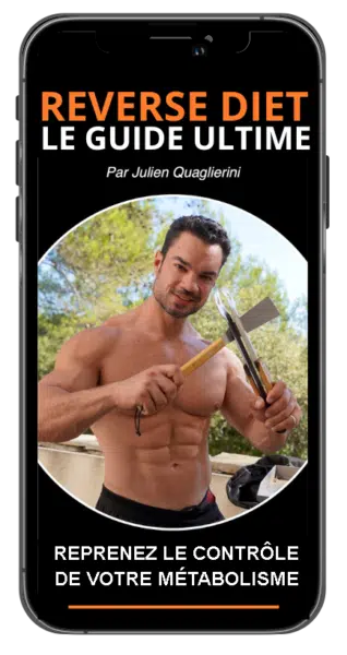 The visual of the program "Reverse diet: the ultimate guide" of the sports coach Julien Quaglierini in a smartphone screen.