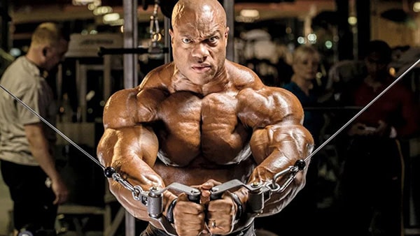 Phil Heath performing a body-building exercise.