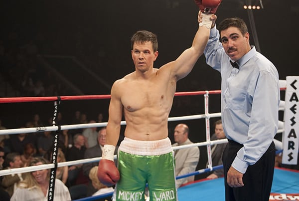 Mark Wahlberg shirtless in a boxing ring, in the film Fighter.