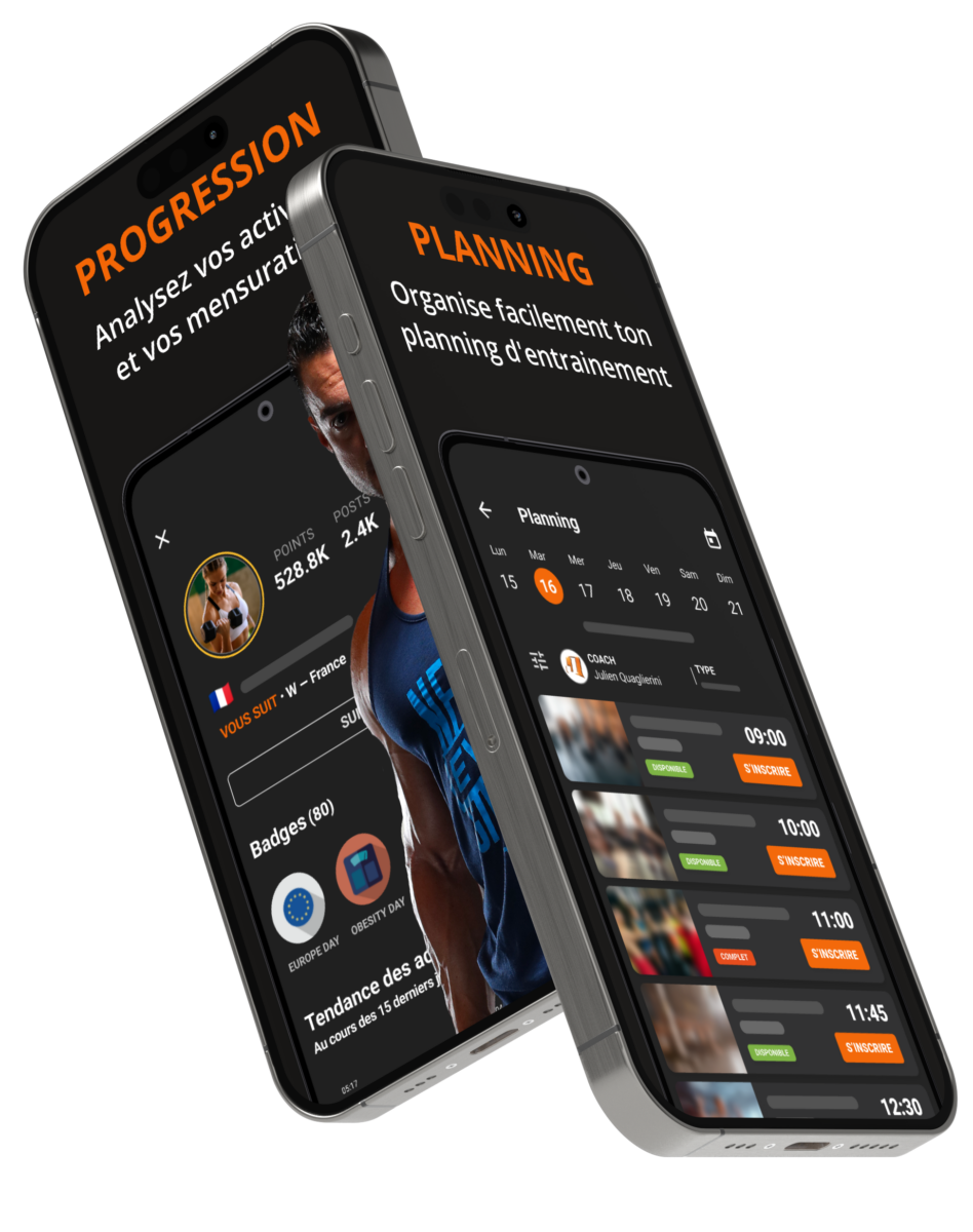 Des captures d'écran des fonctionnalités de suivi de la progression de l'application de musculation MetamorphX.