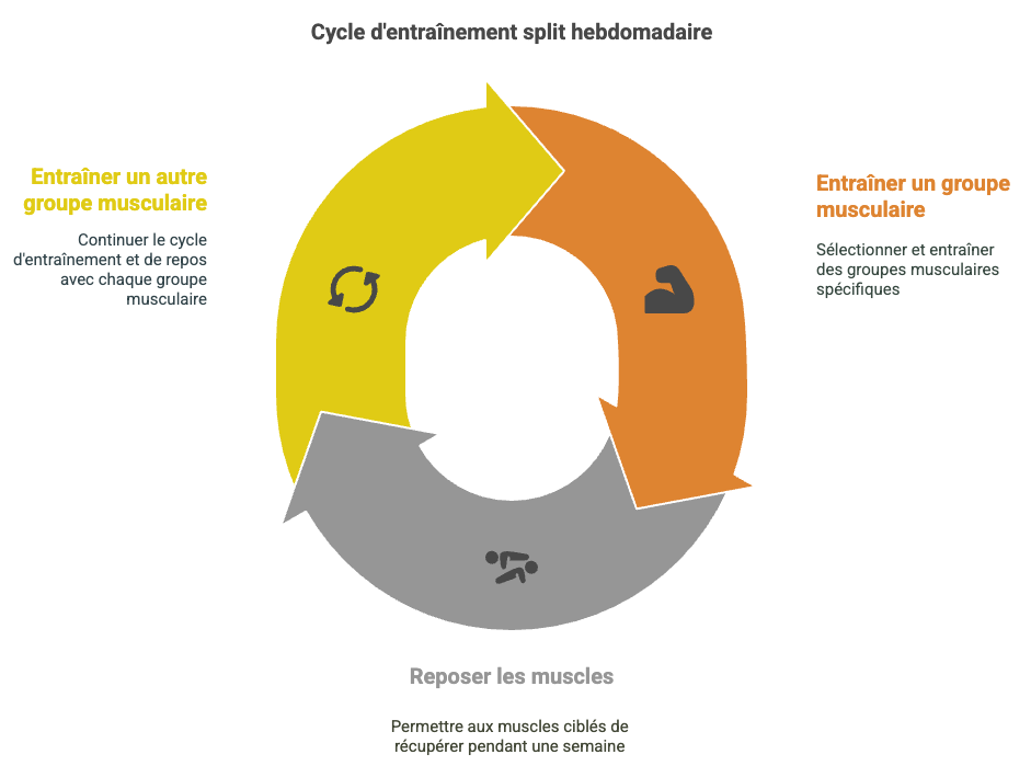 Un schéma représentant le cycle d'un programme split en musculation.